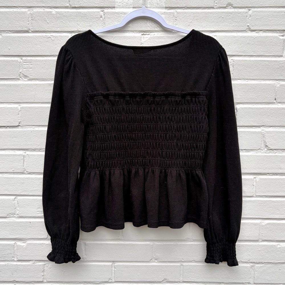 Altar’d State Waffle Knit Long Sleeve Smocked Peasant Top, SZ L EUC - Picture 6 of 6